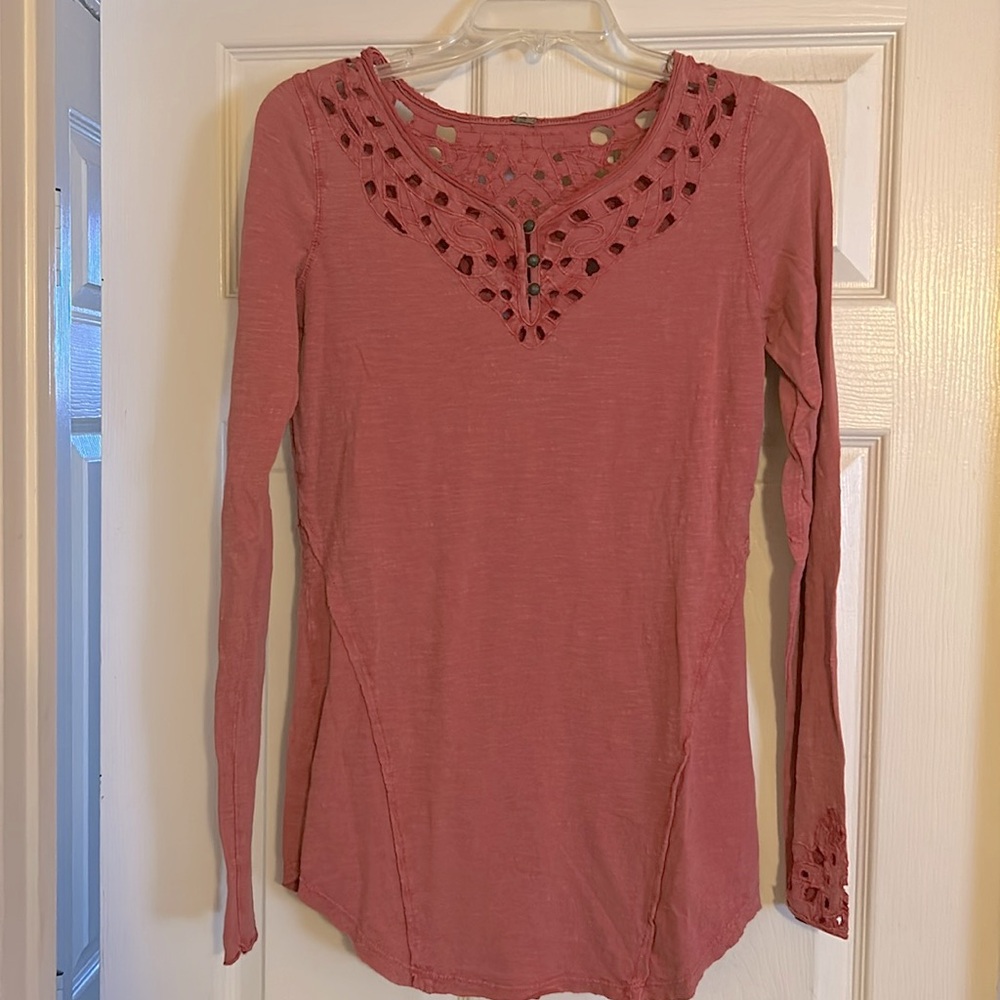 Free People brand, long sleeve tee shirt. Burnt orange color